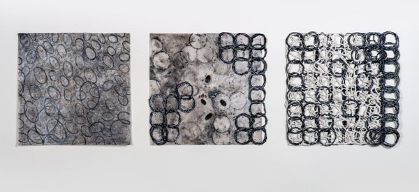 Construct/Deconstruct Series  Encaustic, Ink, and Kozo  30"x30" each