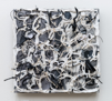 Small White & Black Construction #1              Kozo paper, Encaustic Wax, Zip ties, Wire, and Polymer    10"x10"